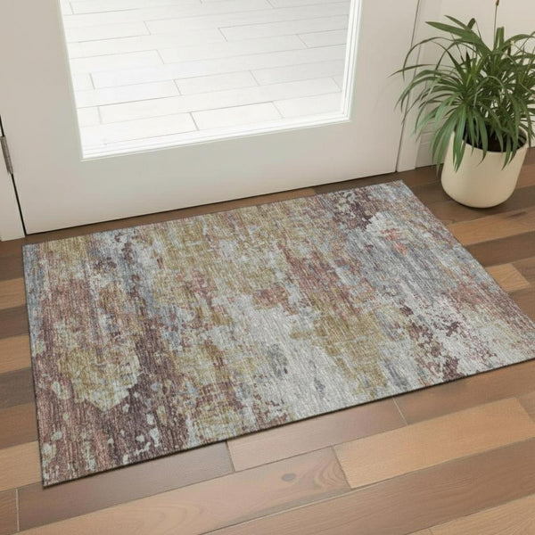 HomeRoots 5' X 8' Abstract Taupe and Gold Area Rug - Washable, UV-Protected, Durable for Busy Homes & Pets 717124