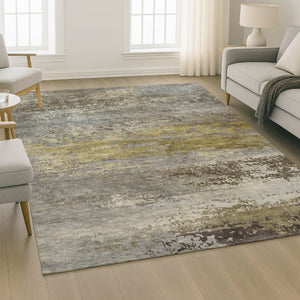 HomeRoots 5' X 8' Abstract Taupe and Gold Area Rug - Washable, UV-Protected, Durable for Busy Homes & Pets 717124