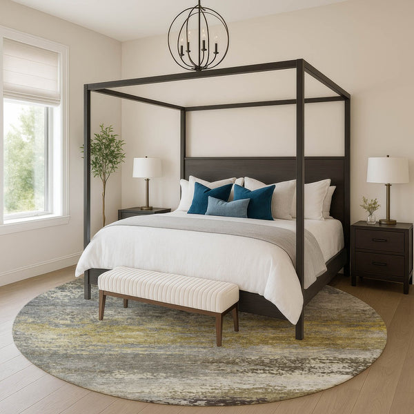 HomeRoots 8' X 10' Taupe and Gold Abstract Area Rug - Washable, Stain Resistant, UV Protected for Modern Homes 717126