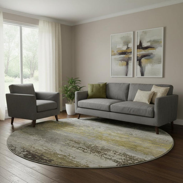 HomeRoots 8' X 10' Taupe and Gold Abstract Area Rug - Washable, Stain Resistant, UV Protected for Modern Homes 717126