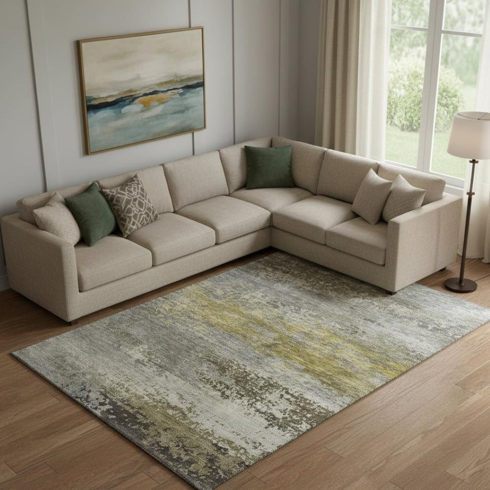 HomeRoots 9' X 12' Taupe & Gold Modern Abstract Area Rug - Washable, UV-Protected, Pet-Friendly Design! 717127