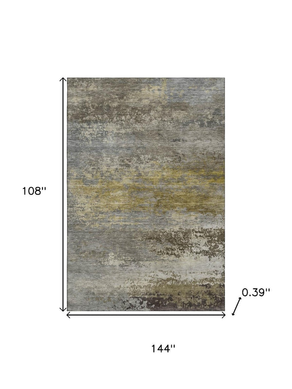 HomeRoots 10' X 14' Stylish Taupe and Gold Abstract Area Rug – Washable, UV-Protected, and Stain-Resistant! 717128