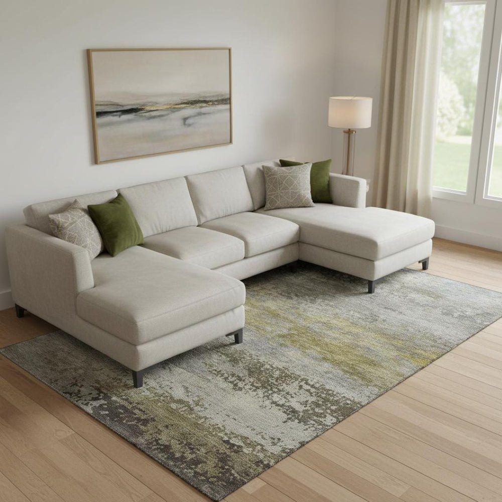 HomeRoots 10' X 14' Stylish Taupe and Gold Abstract Area Rug – Washable, UV-Protected, and Stain-Resistant! 717128
