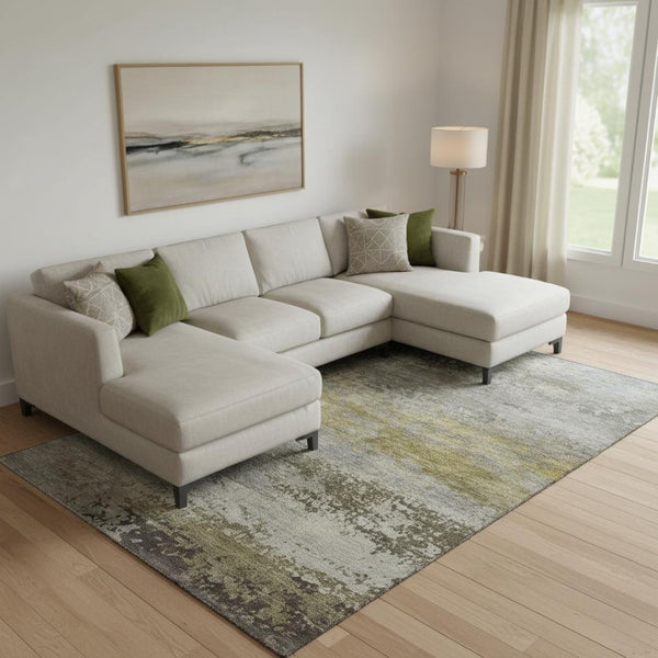 HomeRoots 10' X 14' Stylish Taupe and Gold Abstract Area Rug – Washable, UV-Protected, and Stain-Resistant! 717128