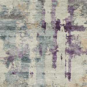 HomeRoots 5' X 8' Stylish Linen and Purple Abstract Washable Area Rug with UV Protection for Home Durability 717130