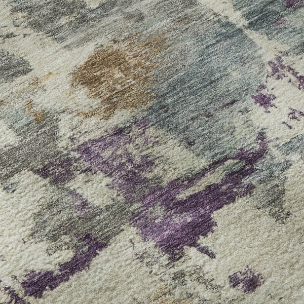 HomeRoots 5' X 8' Stylish Linen and Purple Abstract Washable Area Rug with UV Protection for Home Durability 717130