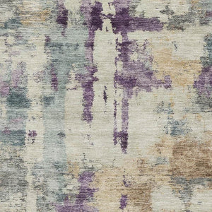 HomeRoots 8' Abstract Linen and Purple Washable Round Rug with UV Protection - Durable, Stylish, and Easy Care! 717131