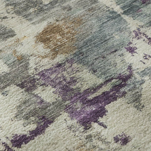 HomeRoots 8' Abstract Linen and Purple Washable Round Rug with UV Protection - Durable, Stylish, and Easy Care! 717131