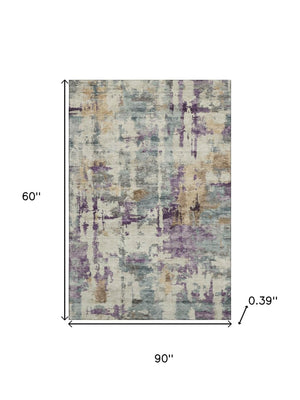 HomeRoots 8' Abstract Linen and Purple Washable Round Rug with UV Protection - Durable, Stylish, and Easy Care! 717131