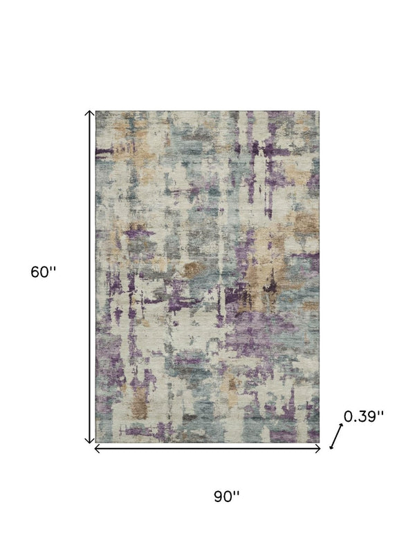 HomeRoots 8' Abstract Linen and Purple Washable Round Rug with UV Protection - Durable, Stylish, and Easy Care! 717131