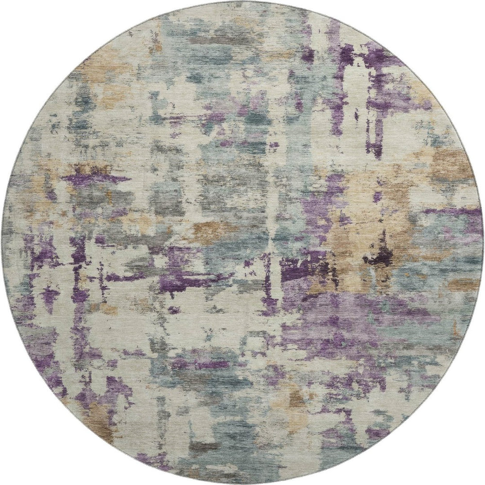 HomeRoots 8' X 10' Washable Linen & Purple Abstract Area Rug – Stain Resistant, UV Protected for Busy Homes 717132