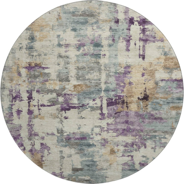 HomeRoots 8' X 10' Washable Linen & Purple Abstract Area Rug – Stain Resistant, UV Protected for Busy Homes 717132