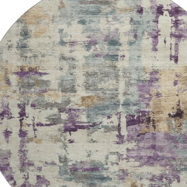 HomeRoots 8' X 10' Washable Linen & Purple Abstract Area Rug – Stain Resistant, UV Protected for Busy Homes 717132