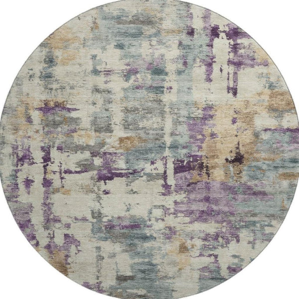 HomeRoots 8' X 10' Washable Linen & Purple Abstract Area Rug – Stain Resistant, UV Protected for Busy Homes 717132