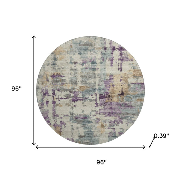 HomeRoots 8' X 10' Washable Linen & Purple Abstract Area Rug – Stain Resistant, UV Protected for Busy Homes 717132