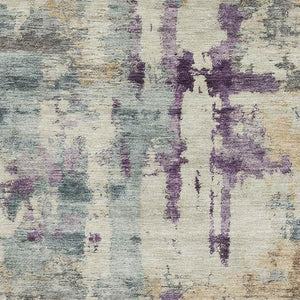 HomeRoots 9' X 12' Linen & Purple Abstract Area Rug - Washable, Stain-Resistant, UV Protected for High-Traffic Areas 717133