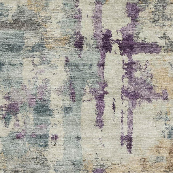 HomeRoots 9' X 12' Linen & Purple Abstract Area Rug - Washable, Stain-Resistant, UV Protected for High-Traffic Areas 717133