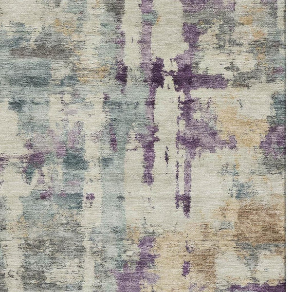 HomeRoots 9' X 12' Linen & Purple Abstract Area Rug - Washable, Stain-Resistant, UV Protected for High-Traffic Areas 717133