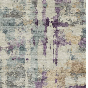 HomeRoots 10' X 14' Abstract Linen and Purple Area Rug - Washable, UV Protected, Stylish & Durable for Homes 717134
