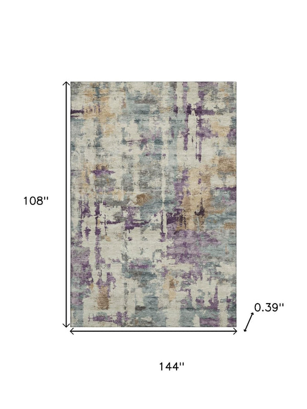 HomeRoots 10' X 14' Abstract Linen and Purple Area Rug - Washable, UV Protected, Stylish & Durable for Homes 717134