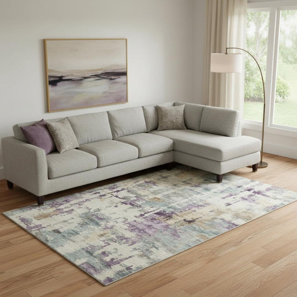 HomeRoots 10' X 14' Abstract Linen and Purple Area Rug - Washable, UV Protected, Stylish & Durable for Homes 717134