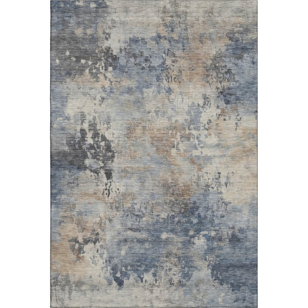 HomeRoots 5' X 8' Denim Blue & Beige Abstract Area Rug – Washable, UV Protected, Durable & Stylish for Homes 717136