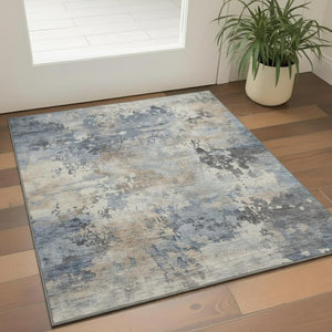 HomeRoots 5' X 8' Denim Blue & Beige Abstract Area Rug – Washable, UV Protected, Durable & Stylish for Homes 717136