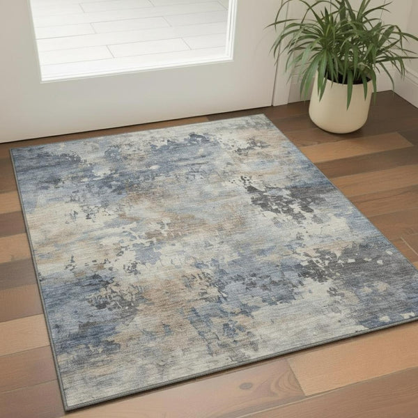 HomeRoots 5' X 8' Denim Blue & Beige Abstract Area Rug – Washable, UV Protected, Durable & Stylish for Homes 717136