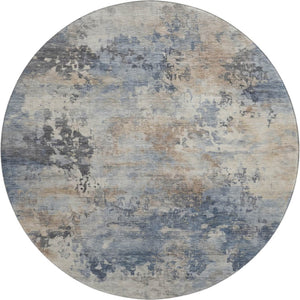 HomeRoots 8' X 10' Stylish Denim Blue & Beige Abstract Washable Area Rug with UV Protection for Homes 717138