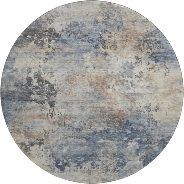 HomeRoots 8' X 10' Stylish Denim Blue & Beige Abstract Washable Area Rug with UV Protection for Homes 717138