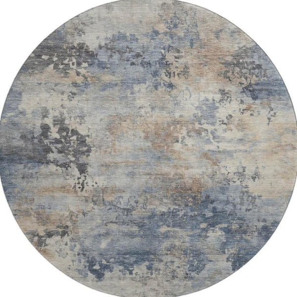 HomeRoots 8' X 10' Stylish Denim Blue & Beige Abstract Washable Area Rug with UV Protection for Homes 717138