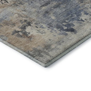 HomeRoots 8' X 10' Stylish Denim Blue & Beige Abstract Washable Area Rug with UV Protection for Homes 717138