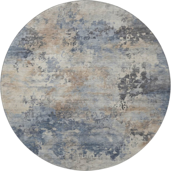 HomeRoots 8' X 10' Stylish Denim Blue & Beige Abstract Washable Area Rug with UV Protection for Homes 717138