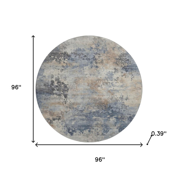 HomeRoots 8' X 10' Stylish Denim Blue & Beige Abstract Washable Area Rug with UV Protection for Homes 717138