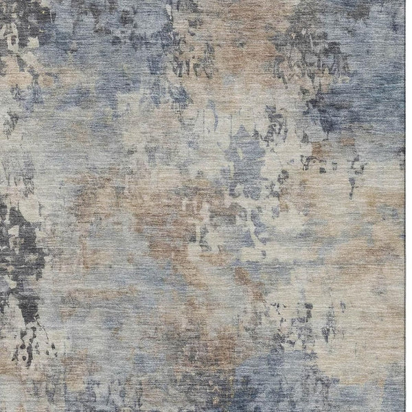 HomeRoots 9' X 12' Denim Blue & Beige Abstract Area Rug – Washable, UV-Protected, Stylish & Durable Design 717139
