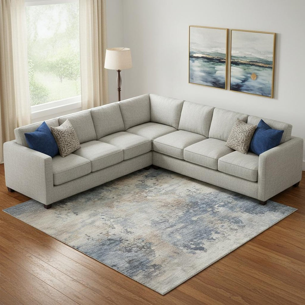 HomeRoots 9' X 12' Denim Blue & Beige Abstract Area Rug – Washable, UV-Protected, Stylish & Durable Design 717139