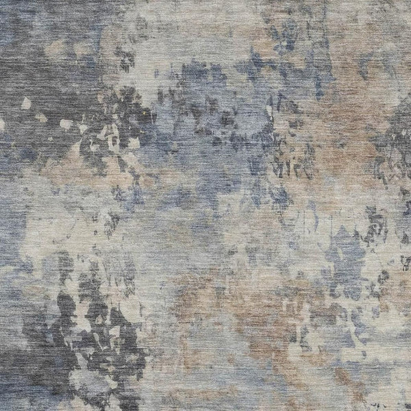 HomeRoots 10' X 14' Denim Blue & Beige Abstract Area Rug - Washable, UV Protected, Kid & Pet Friendly Design 717140