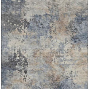 HomeRoots 10' X 14' Denim Blue & Beige Abstract Area Rug - Washable, UV Protected, Kid & Pet Friendly Design 717140
