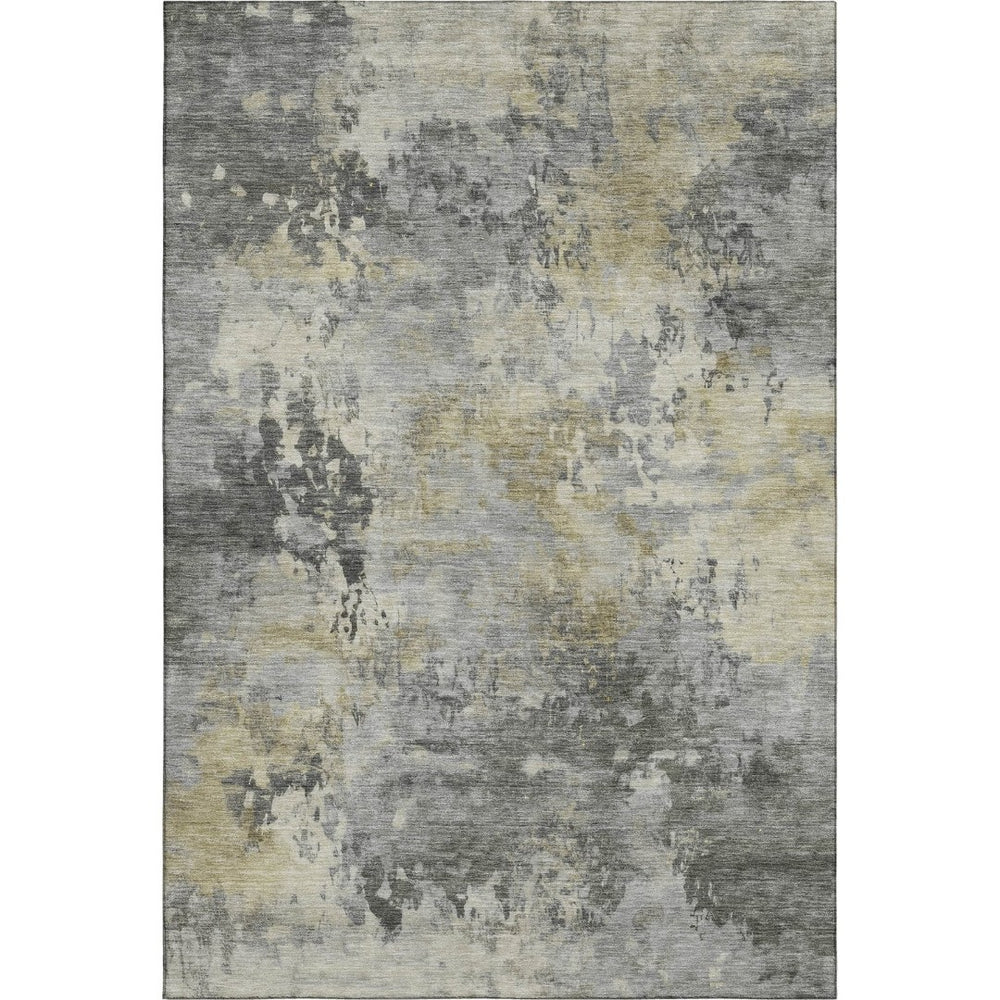 HomeRoots 5' X 8' Modern Abstract Pewter & Charcoal Washable Area Rug with UV Protection for Any Room 717142