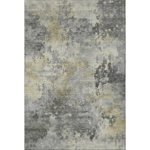 HomeRoots 8' Washable Pewter and Charcoal Abstract Round Rug with UV Protection for High-Traffic Spaces 717143