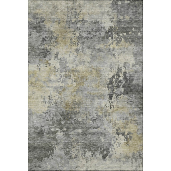 HomeRoots 8' Washable Pewter and Charcoal Abstract Round Rug with UV Protection for High-Traffic Spaces 717143