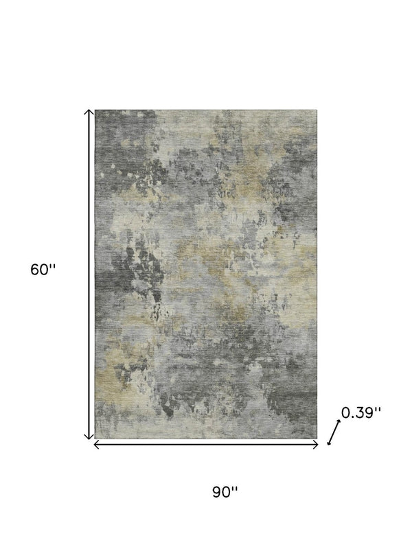 HomeRoots 8' Washable Pewter and Charcoal Abstract Round Rug with UV Protection for High-Traffic Spaces 717143
