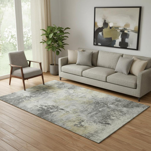 HomeRoots 8' Washable Pewter and Charcoal Abstract Round Rug with UV Protection for High-Traffic Spaces 717143