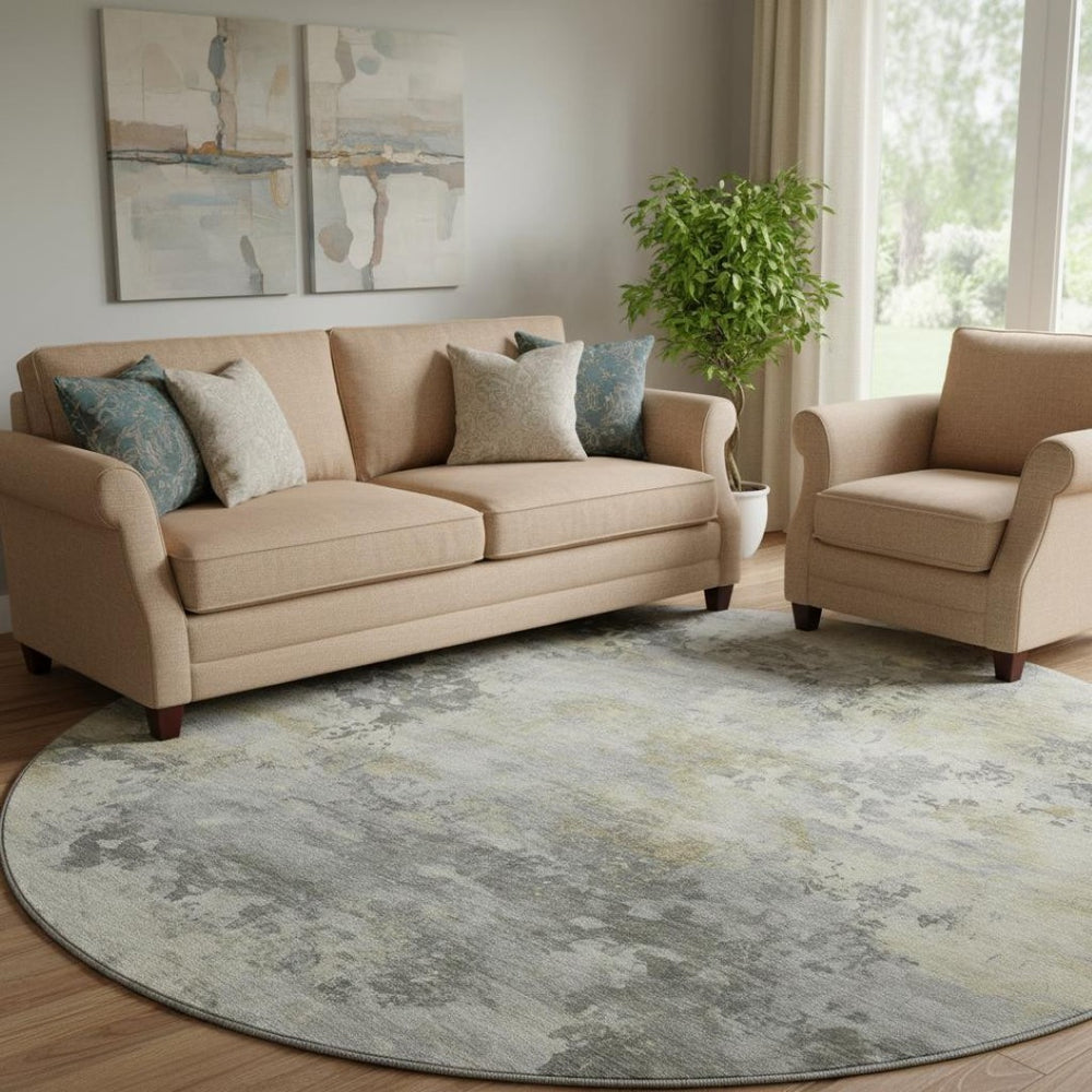 HomeRoots 8' X 10' Stylish Pewter & Charcoal Abstract Washable Area Rug with UV Protection for Busy Homes 717144