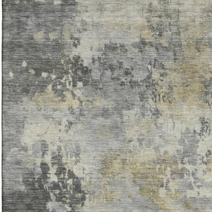 HomeRoots 9' X 12' Modern Pewter and Charcoal Abstract Washable Area Rug with UV Protection & Stain Resistance 717145