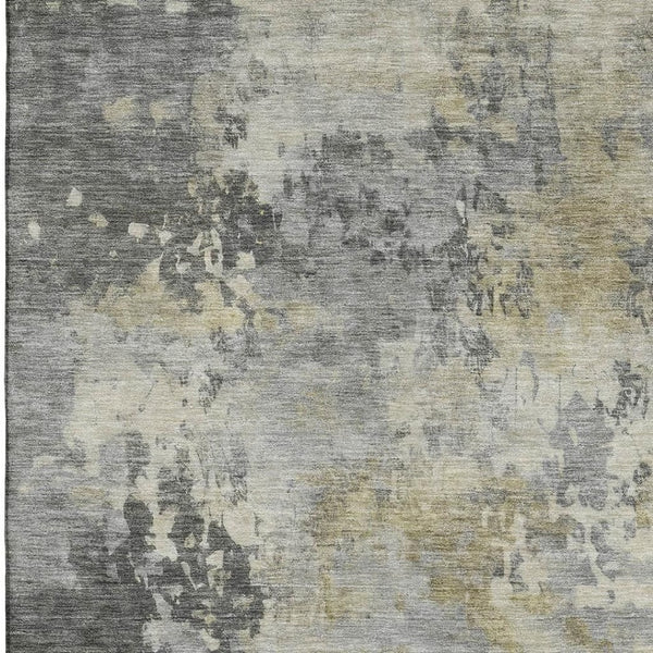 HomeRoots 9' X 12' Modern Pewter and Charcoal Abstract Washable Area Rug with UV Protection & Stain Resistance 717145