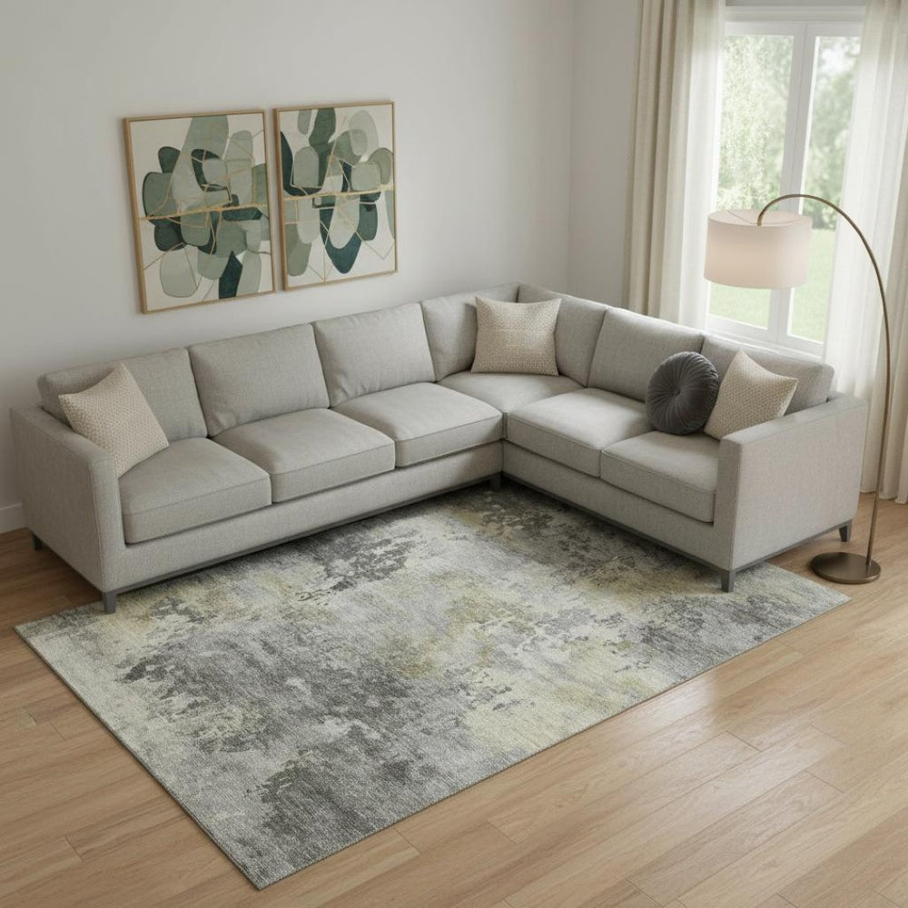 HomeRoots 9' X 12' Modern Pewter and Charcoal Abstract Washable Area Rug with UV Protection & Stain Resistance 717145