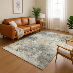 HomeRoots 10' X 14' Contemporary Pewter & Charcoal Abstract Area Rug - Washable, UV-Protected, Durable Design 717146
