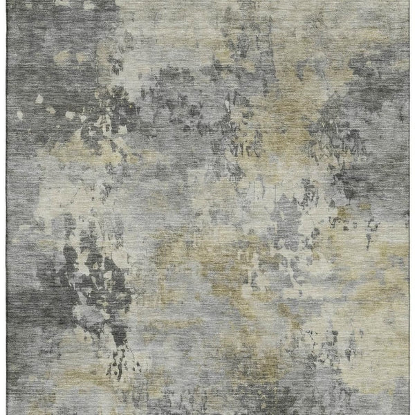 HomeRoots 10' X 14' Contemporary Pewter & Charcoal Abstract Area Rug - Washable, UV-Protected, Durable Design 717146