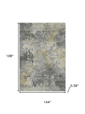 HomeRoots 10' X 14' Contemporary Pewter & Charcoal Abstract Area Rug - Washable, UV-Protected, Durable Design 717146